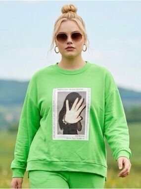 NWT Urban Outfitters ZGY Ziggy DENIM Sweatshirt Electric Green Brat Size Large